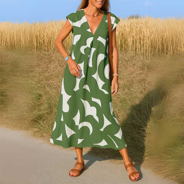 Valérie | Robe à col en V coupé évasée