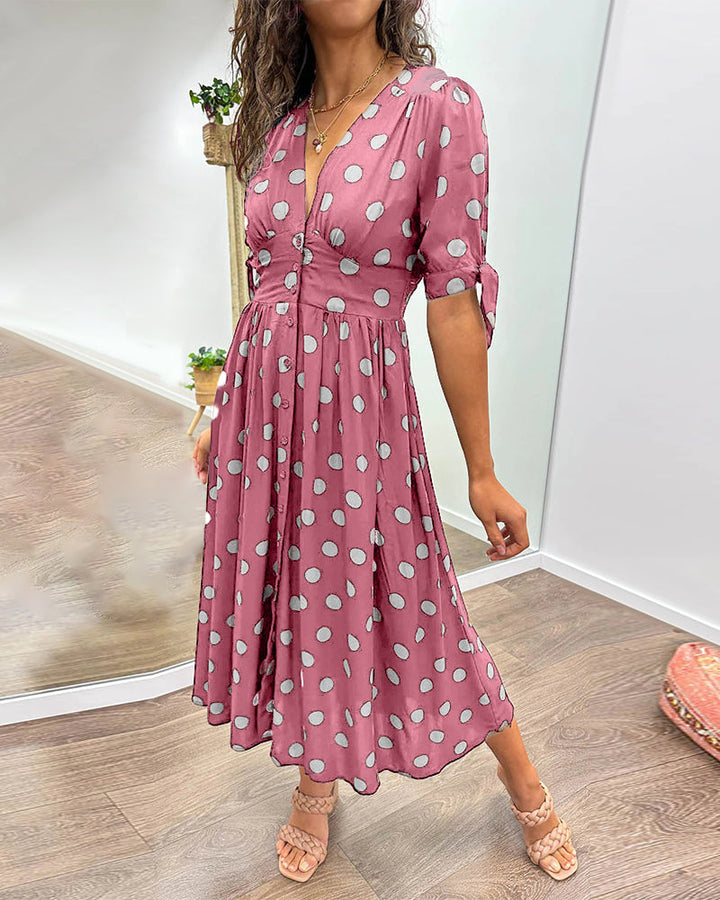 Lucie | Élégante robe midi à pois ludiques