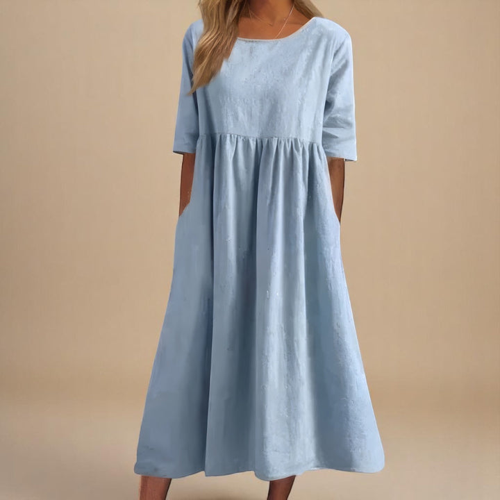 Élane | Robe midi ample à manches mi-longues
