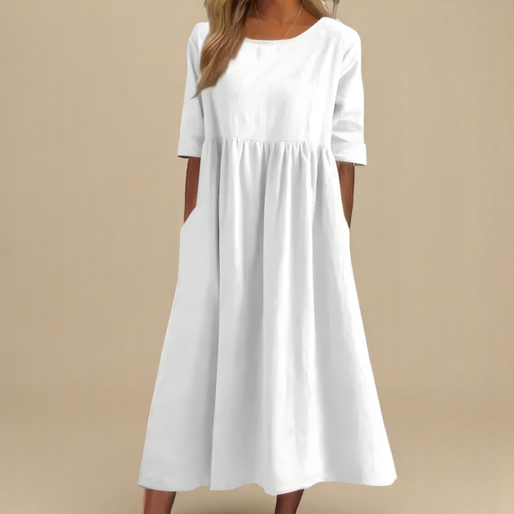 Élane | Robe midi ample à manches mi-longues