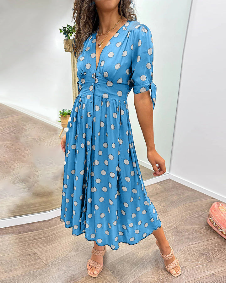 Lucie | Élégante robe midi à pois ludiques