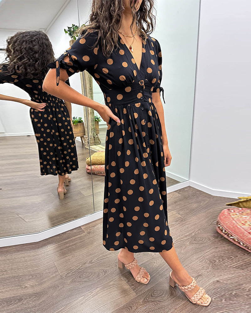 Lucie | Élégante robe midi à pois ludiques