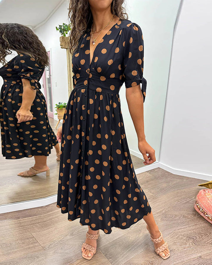 Lucie | Élégante robe midi à pois ludiques