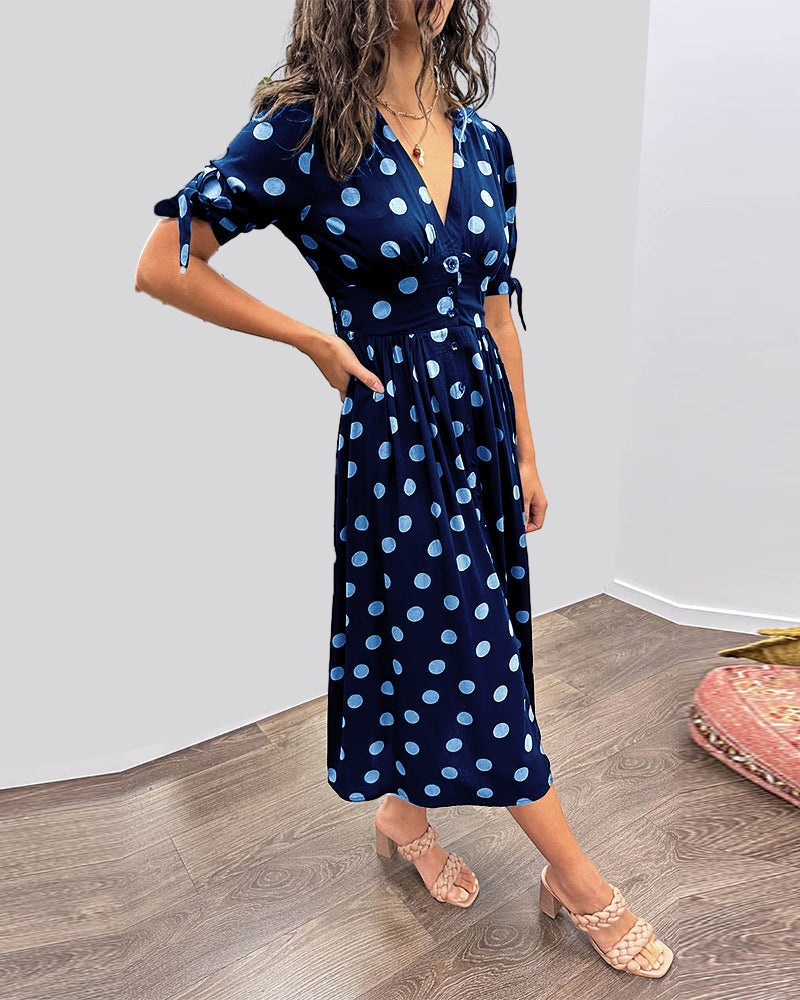 Lucie | Élégante robe midi à pois ludiques