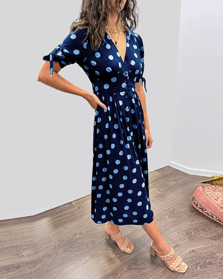 Lucie | Élégante robe midi à pois ludiques