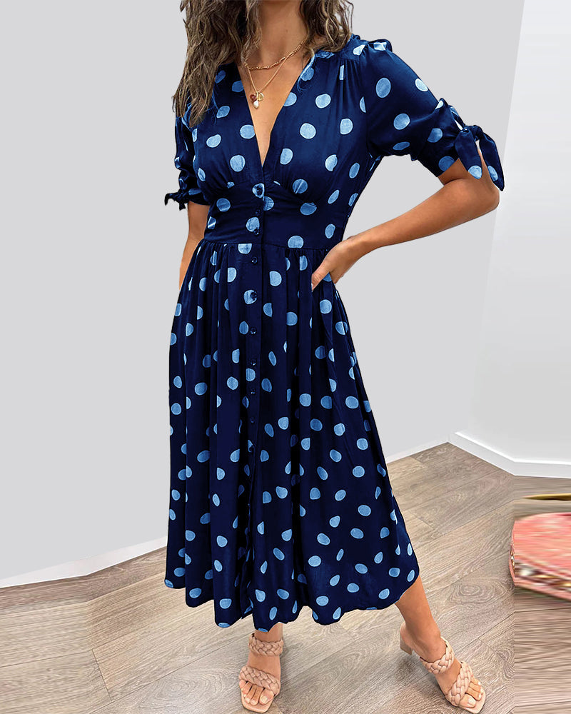 Lucie | Élégante robe midi à pois ludiques
