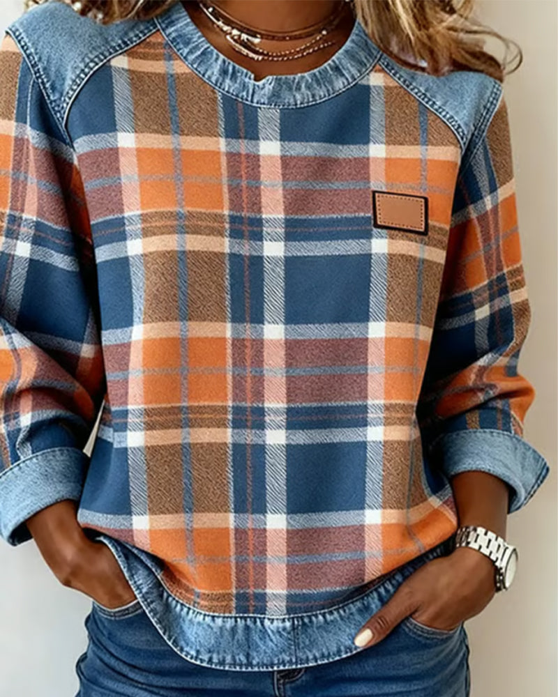 Élora | Chemise carreaux & denim
