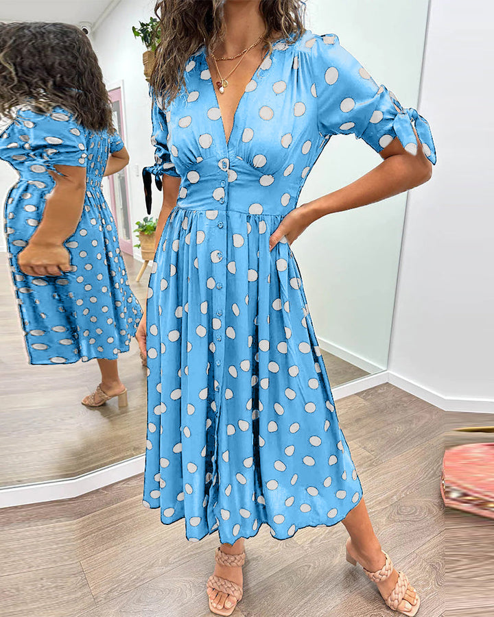 Lucie | Élégante robe midi à pois ludiques