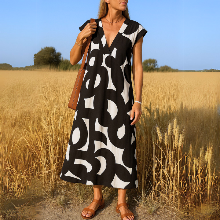 Valérie | Robe à col en V coupé évasée