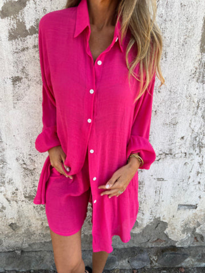 Niva | Ensemble décontracté en lin avec blouse longue et short relax