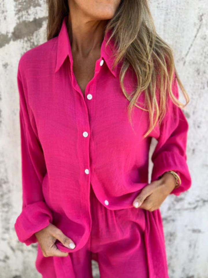 Niva | Ensemble décontracté en lin avec blouse longue et short relax