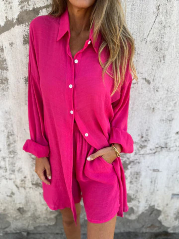 Niva | Ensemble décontracté en lin avec blouse longue et short relax