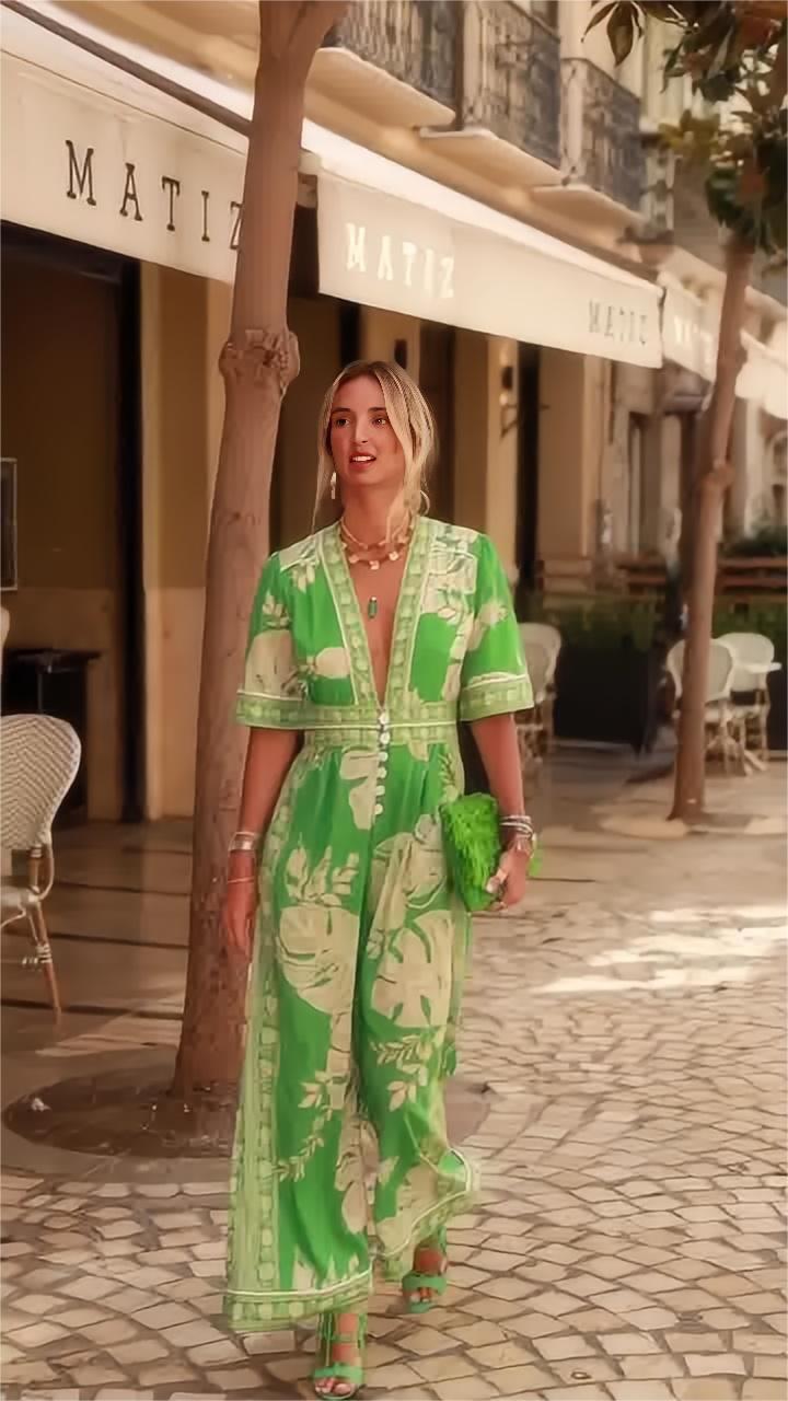Solea | Combinaison tropicale à col en V avec imprimé fleuri