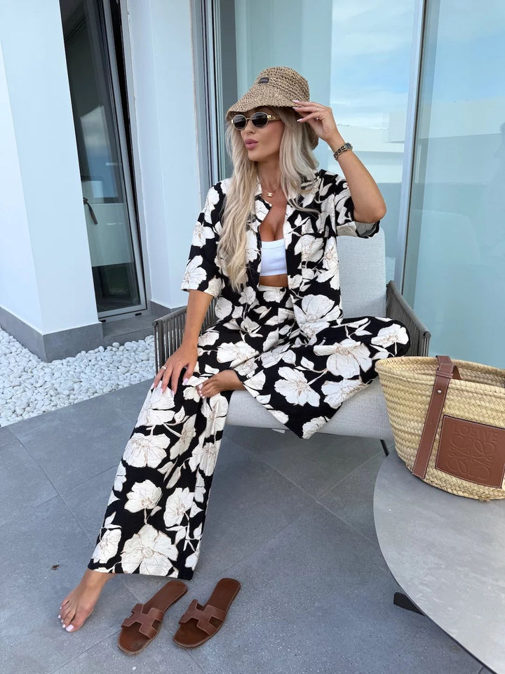 Luz | Ensemble fleuri deux pièces avec pantalon large