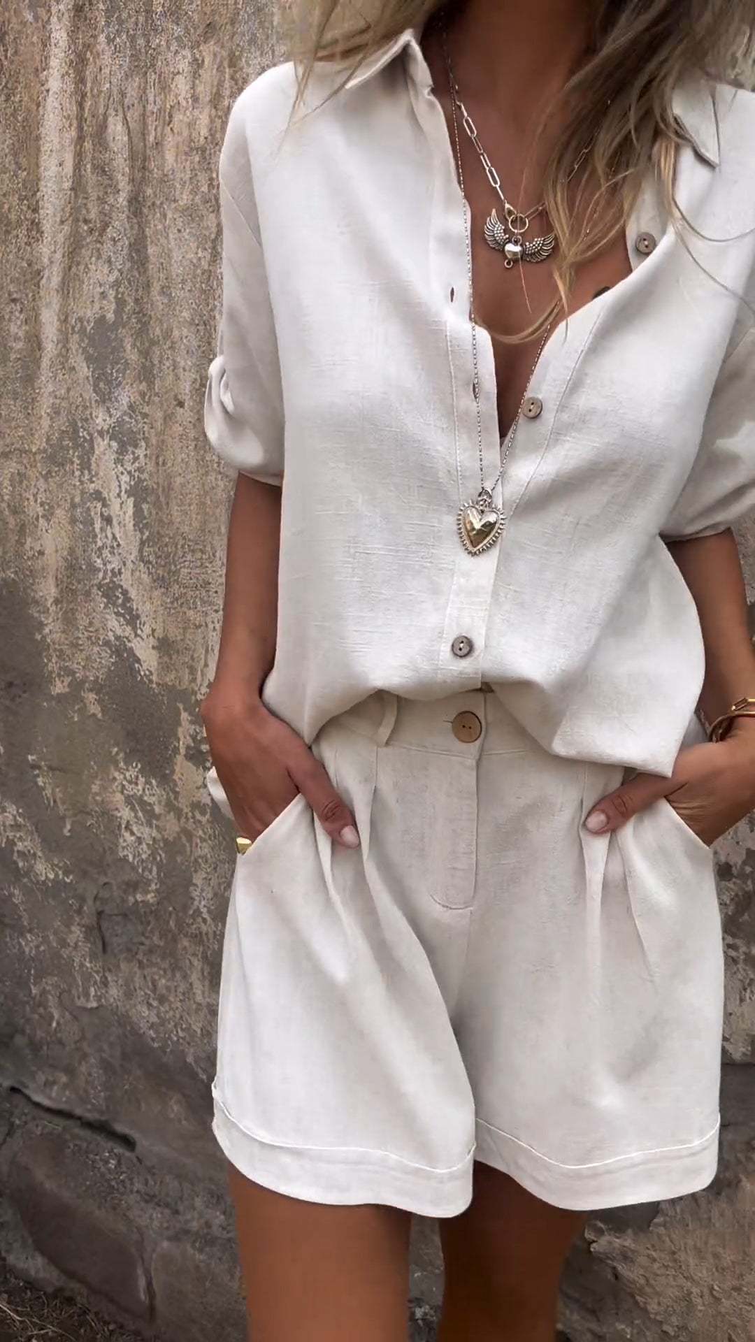 Mila | Ensemble en lin avec short et chemise ample