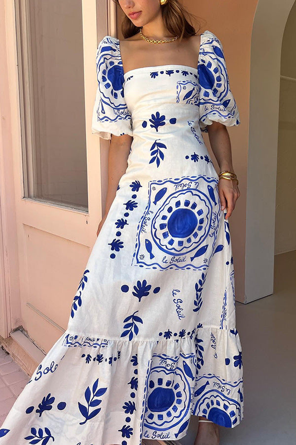 Isabelle | Robe longue à imprimés artistiques d'été