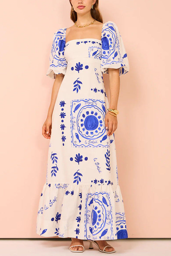 Isabelle | Robe longue à imprimés artistiques d'été
