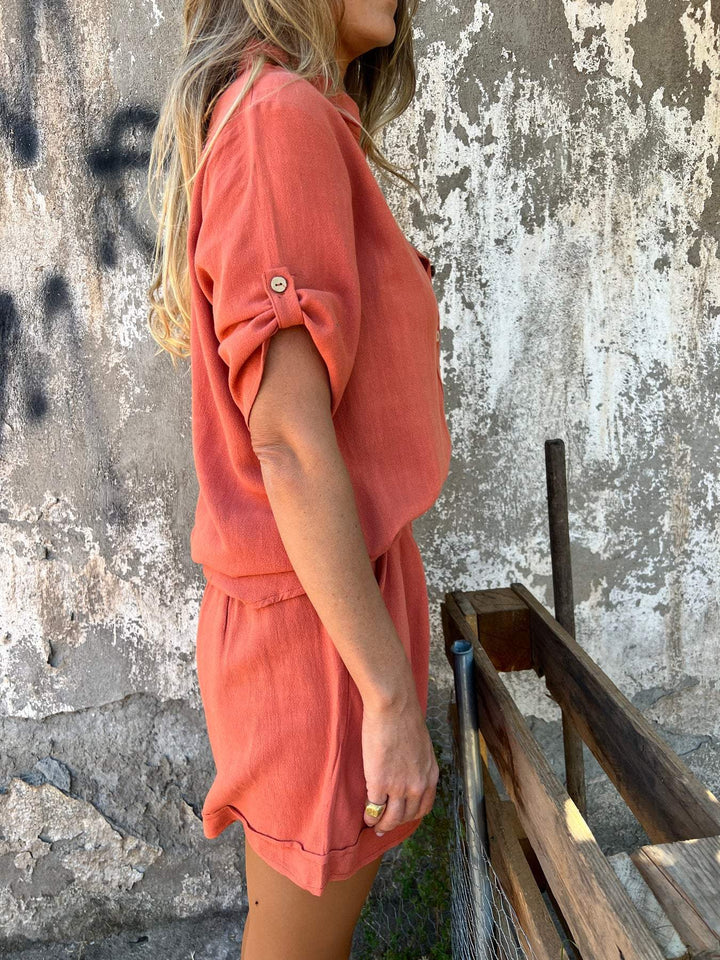 Mila | Ensemble en lin avec short et chemise ample