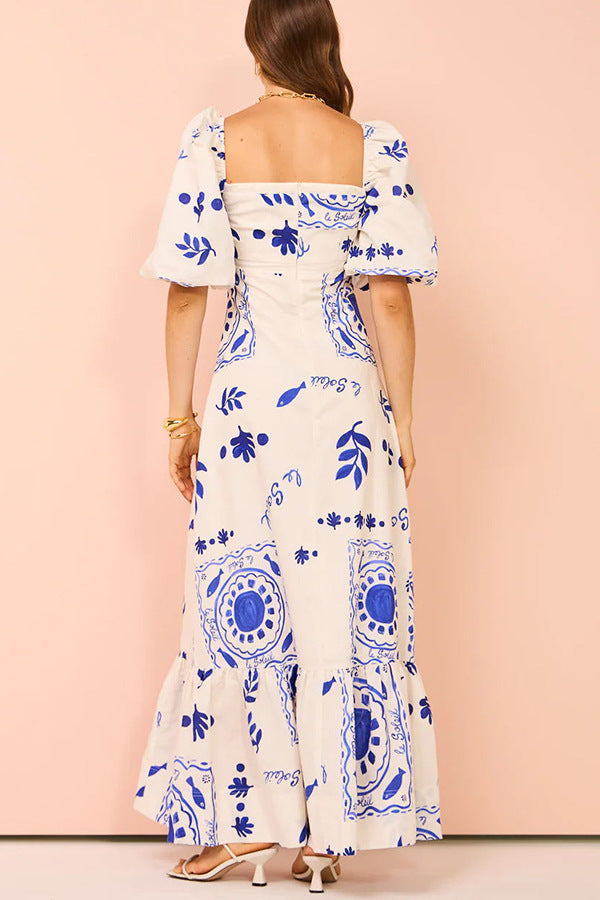 Isabelle | Robe longue à imprimés artistiques d'été
