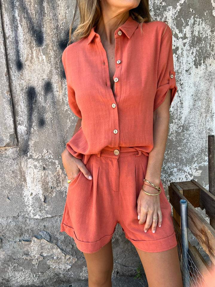Mila | Ensemble en lin avec short et chemise ample