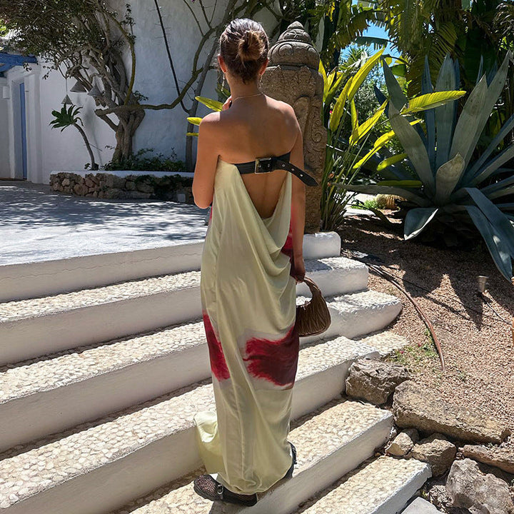 Liora | Robe longue bustier à dos nu avec imprimé fleuri