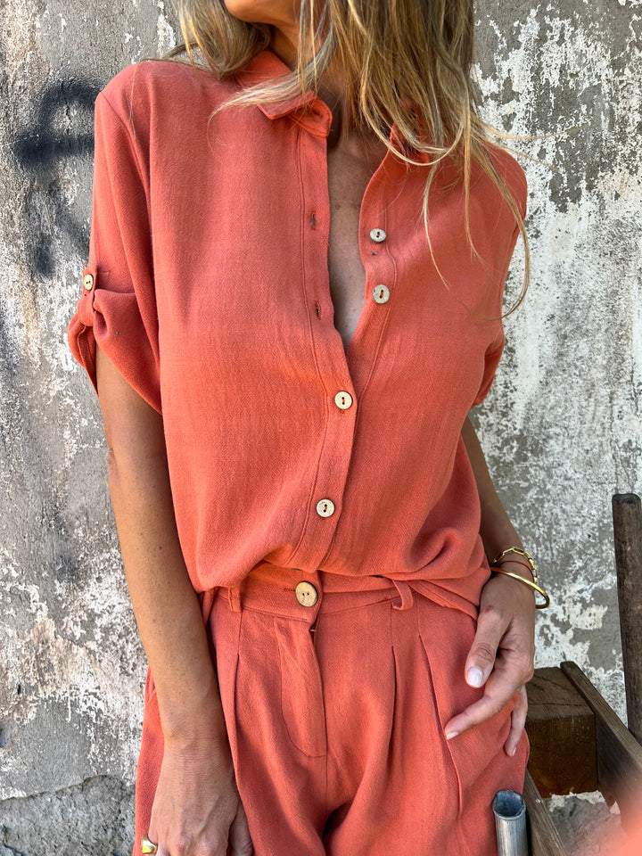 Mila | Ensemble en lin avec short et chemise ample