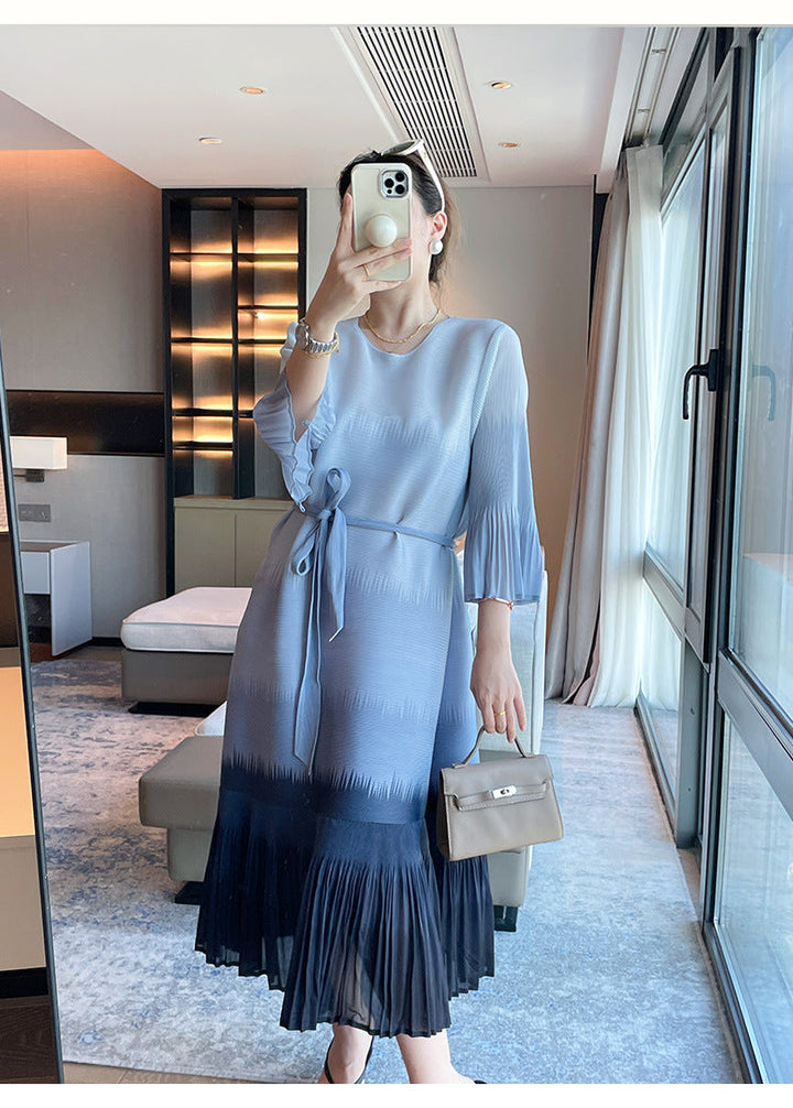 Nahla | Robe midi plissée à effet ombré subtil
