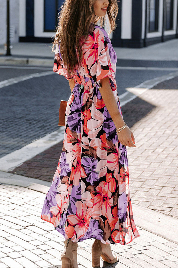 Aylin | Robe longue tropicale à col en V avec fente