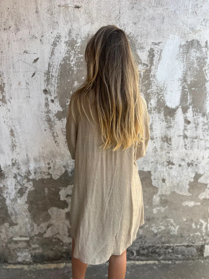 Niva | Ensemble décontracté en lin avec blouse longue et short relax
