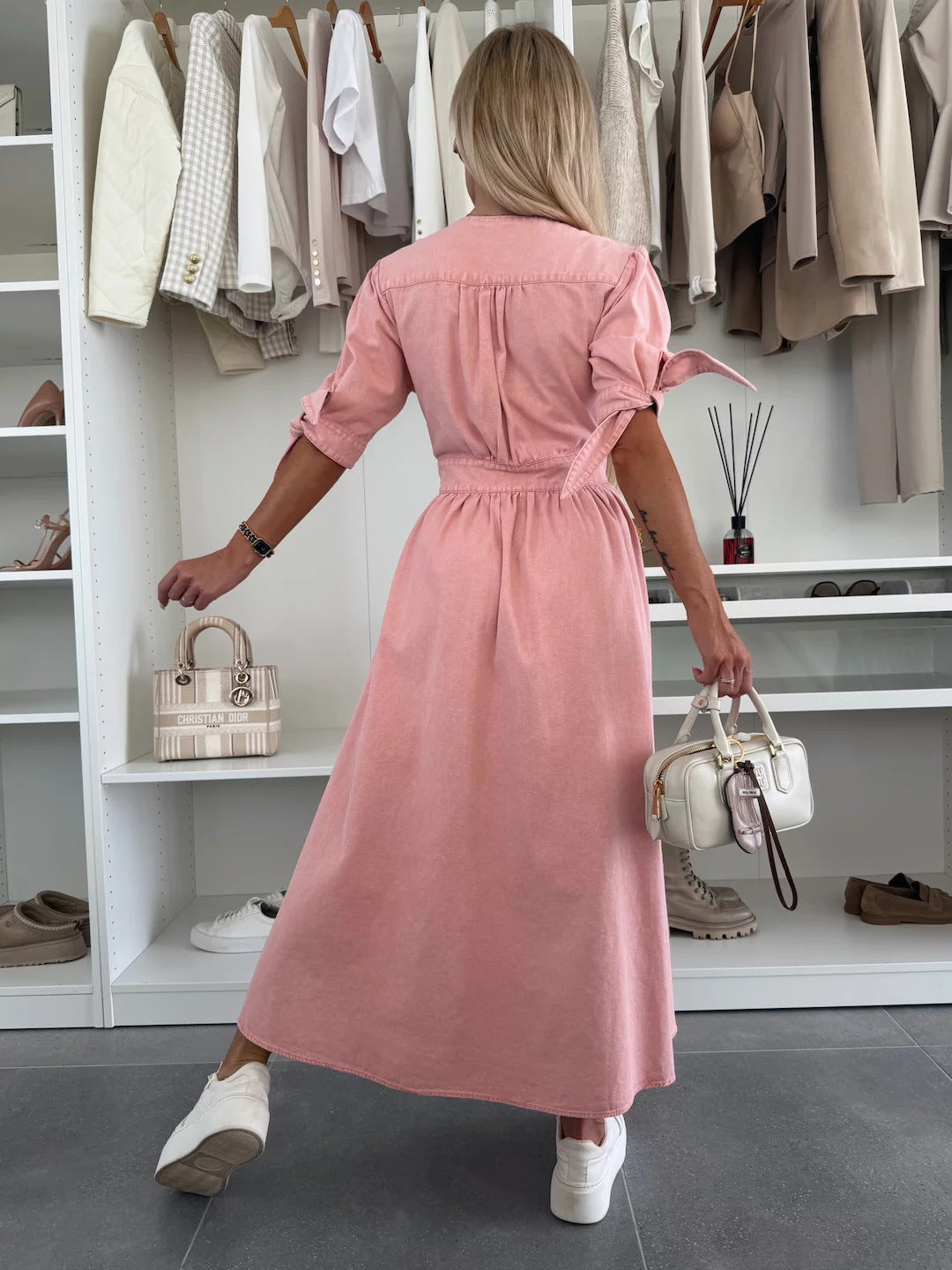 Séréna | Robe maxi effet denim avec décolleté plongeant