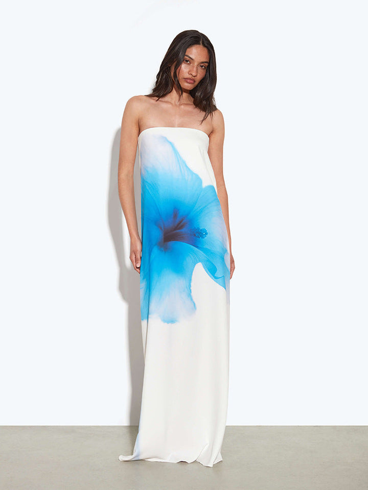 Liora | Robe longue bustier à dos nu avec imprimé fleuri