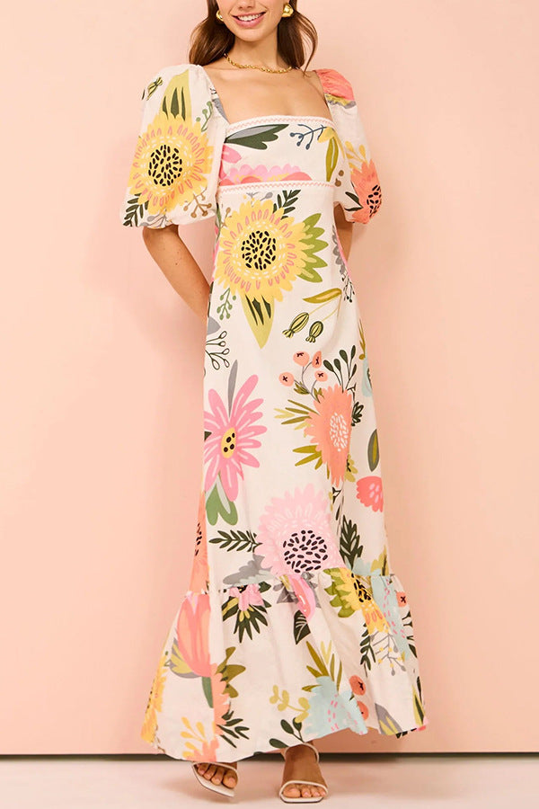 Isabelle | Robe longue à imprimés artistiques d'été