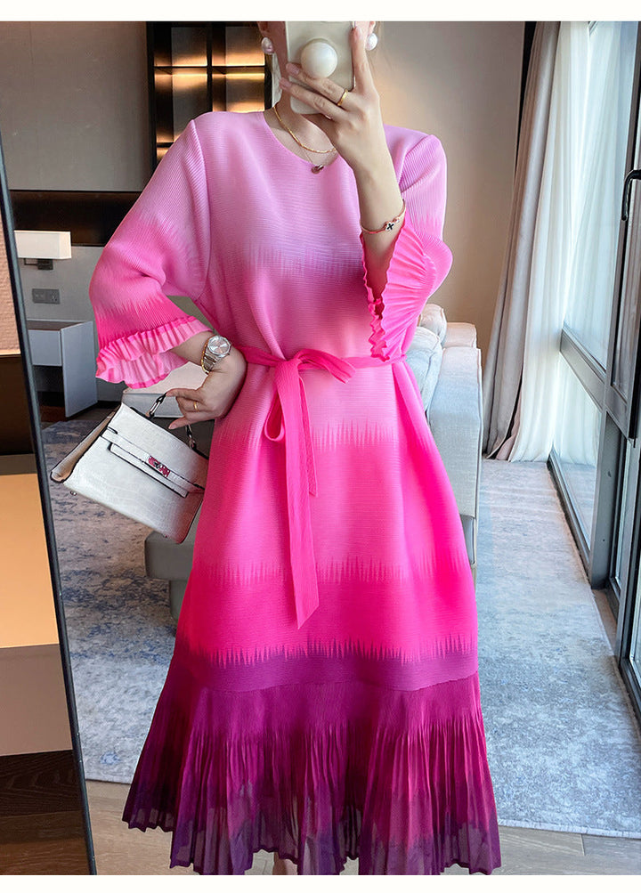 Nahla | Robe midi plissée à effet ombré subtil