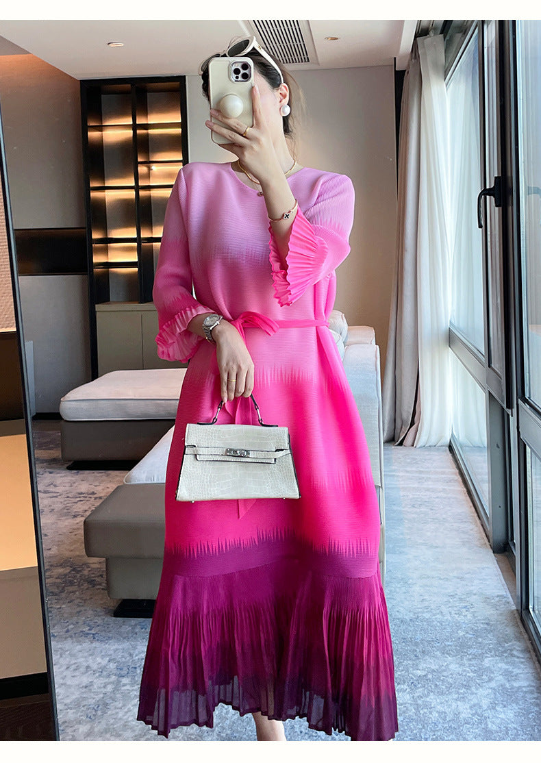 Nahla | Robe midi plissée à effet ombré subtil