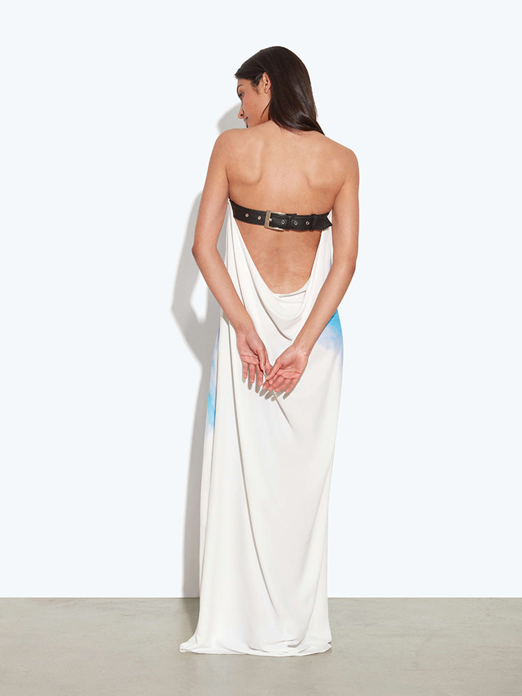 Liora | Robe longue bustier à dos nu avec imprimé fleuri
