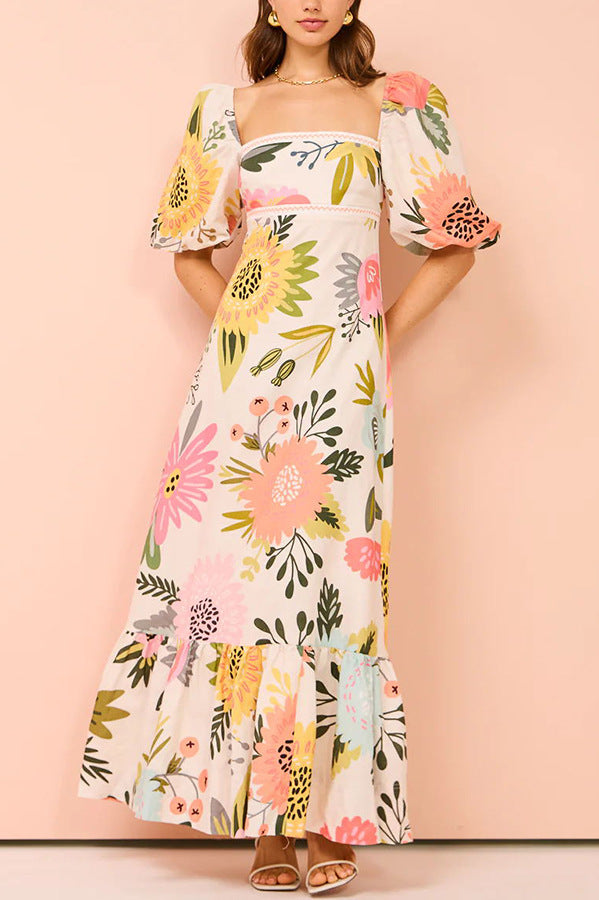 Isabelle | Robe longue à imprimés artistiques d'été