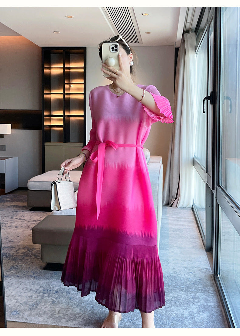 Nahla | Robe midi plissée à effet ombré subtil