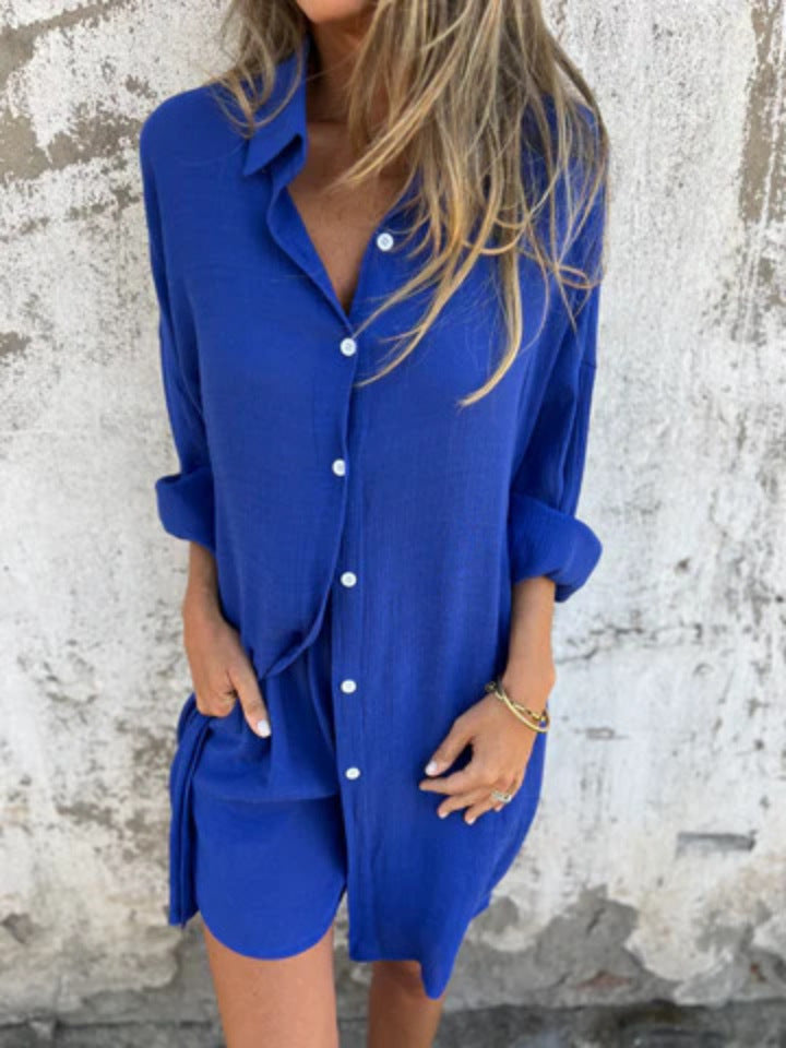 Niva | Ensemble décontracté en lin avec blouse longue et short relax