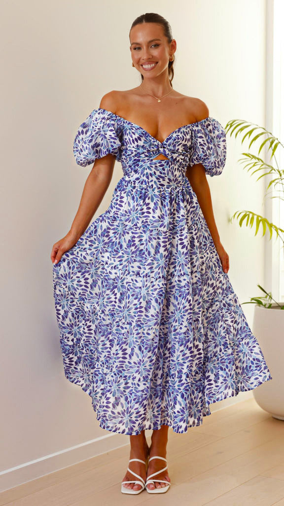 Isla | Robe longue à imprimé avec découpe à la taille