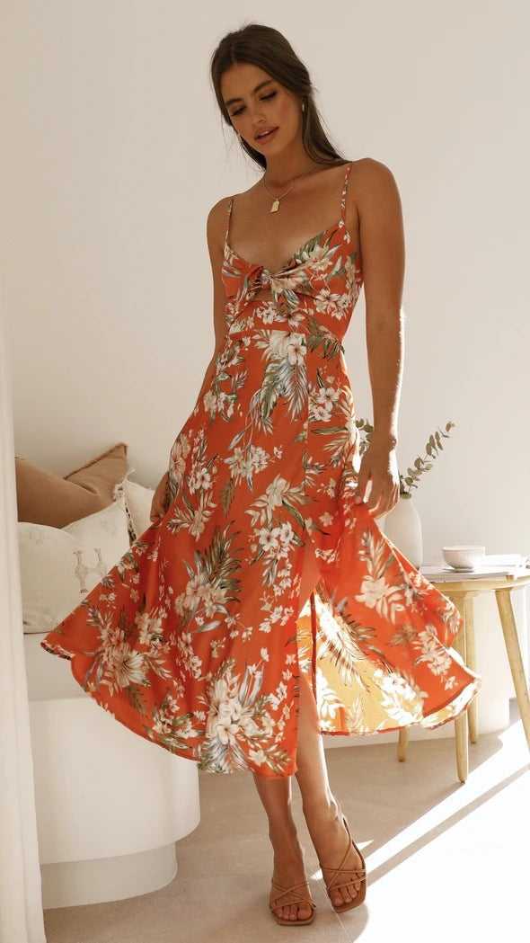 Isabelle | Robe midi à nœud et imprimé fleuri