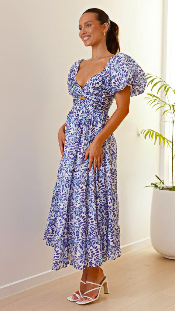 Isla | Robe longue à imprimé avec découpe à la taille