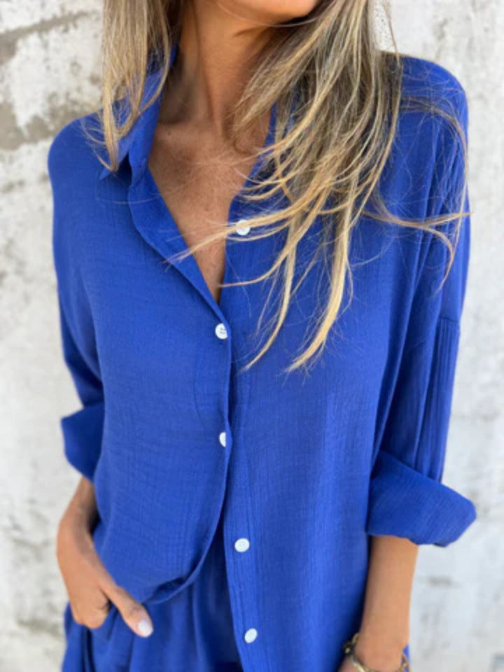 Niva | Ensemble décontracté en lin avec blouse longue et short relax