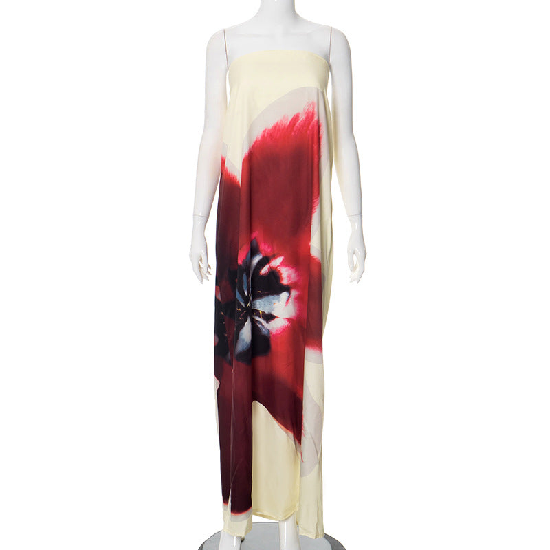 Liora | Robe longue bustier à dos nu avec imprimé fleuri