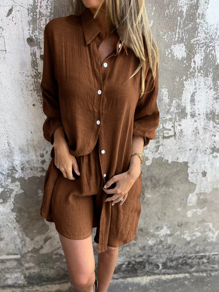 Niva | Ensemble décontracté en lin avec blouse longue et short relax