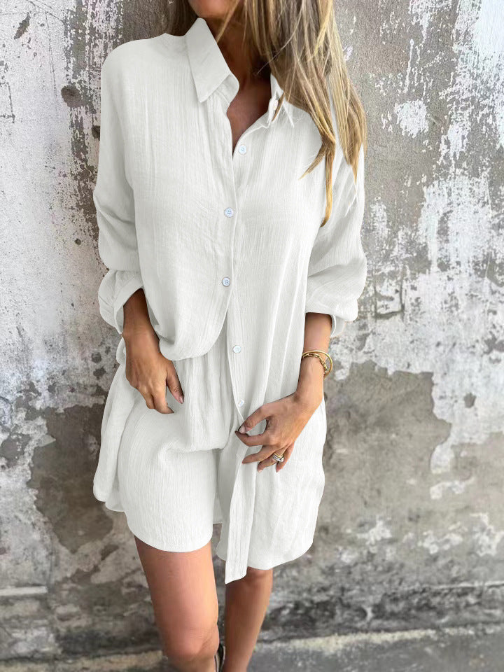 Niva | Ensemble décontracté en lin avec blouse longue et short relax
