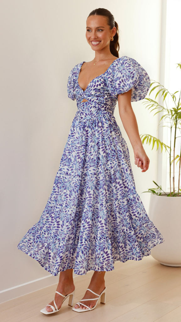 Isla | Robe longue à imprimé avec découpe à la taille