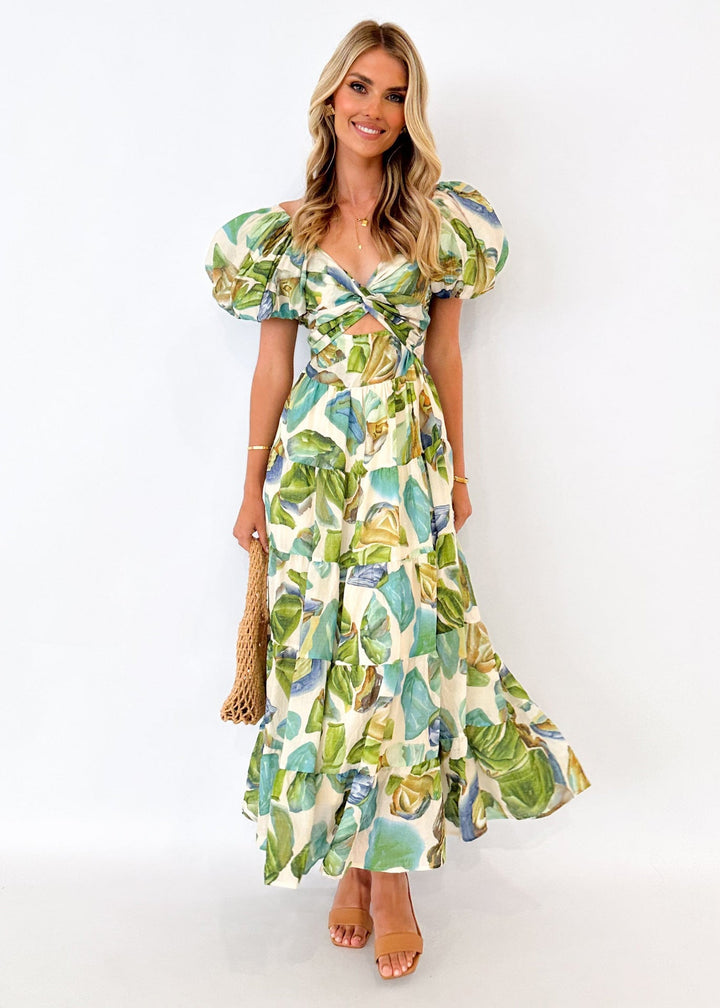 Isla | Robe longue à imprimé avec découpe à la taille