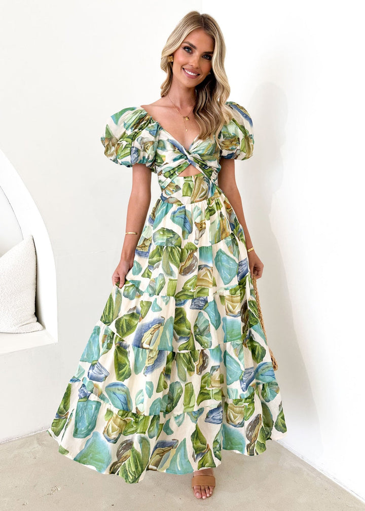 Isla | Robe longue à imprimé avec découpe à la taille