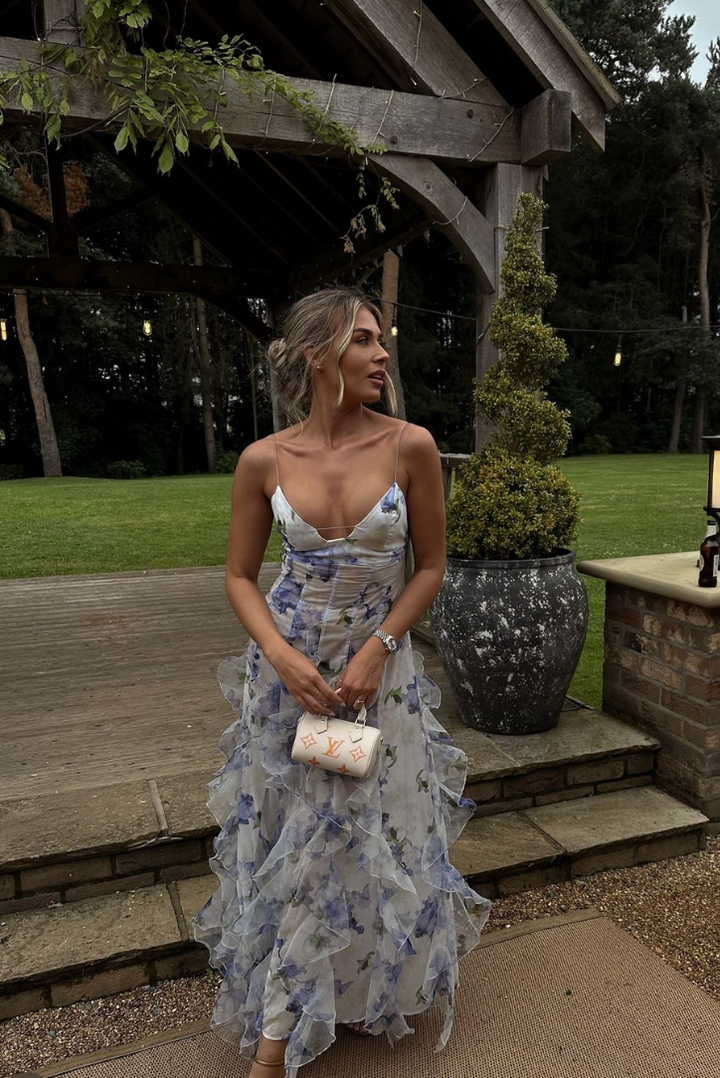 Maisie | Robe longue romantique à volants et imprimé fleuri