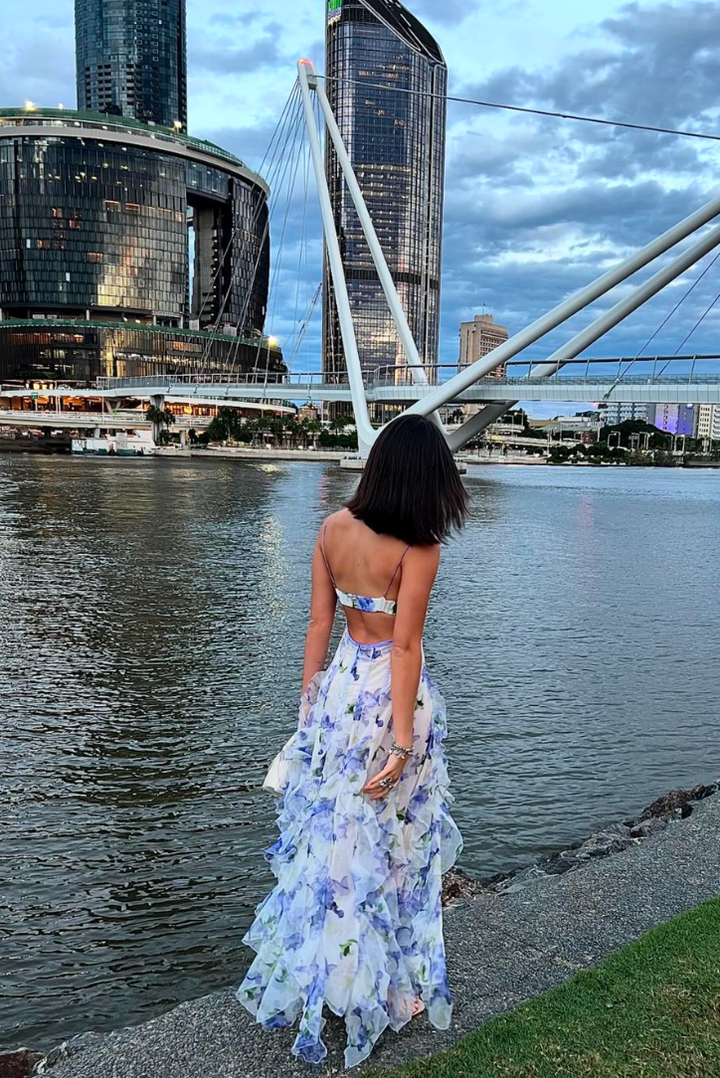 Maisie | Robe longue romantique à volants et imprimé fleuri